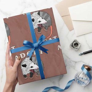 Funny Opossum Meme Wrapping Paper Roll Adopt A Cat Possum Team Trash Vibes TS02 Mocha Print Your Wear