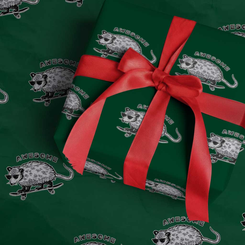 Funny Opossum Meme Wrapping Paper Roll Awesome Possum Cool 90s Retro Vintage Animal Lover TS02 Green Print Your Wear