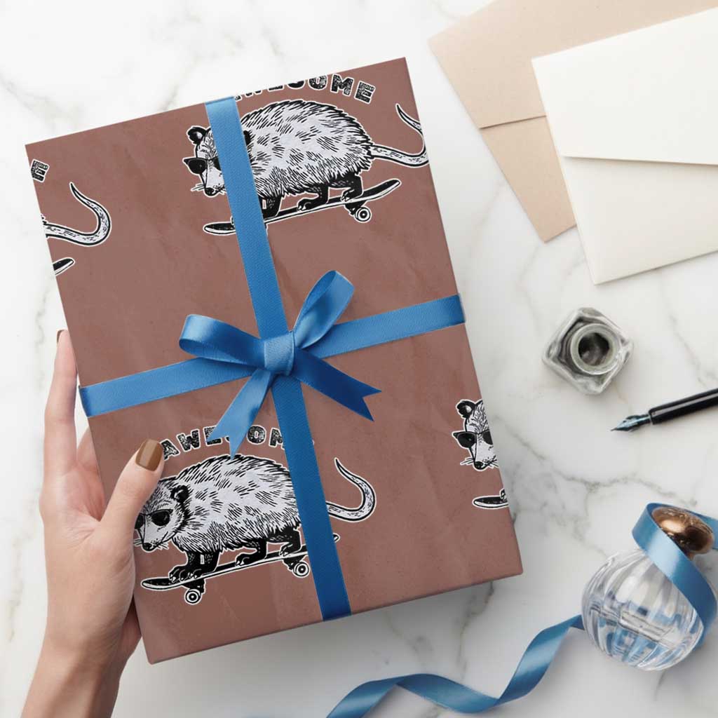 Funny Opossum Meme Wrapping Paper Roll Awesome Possum Cool 90s Retro Vintage Animal Lover TS02 Mocha Print Your Wear