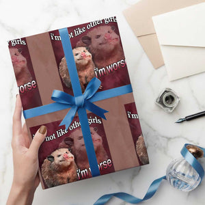 Funny Opossum Meme Wrapping Paper Roll - I'm Not Like Other Girls I'm Worse Possum Sarcasm Humor TS02 Mocha Print Your Wear