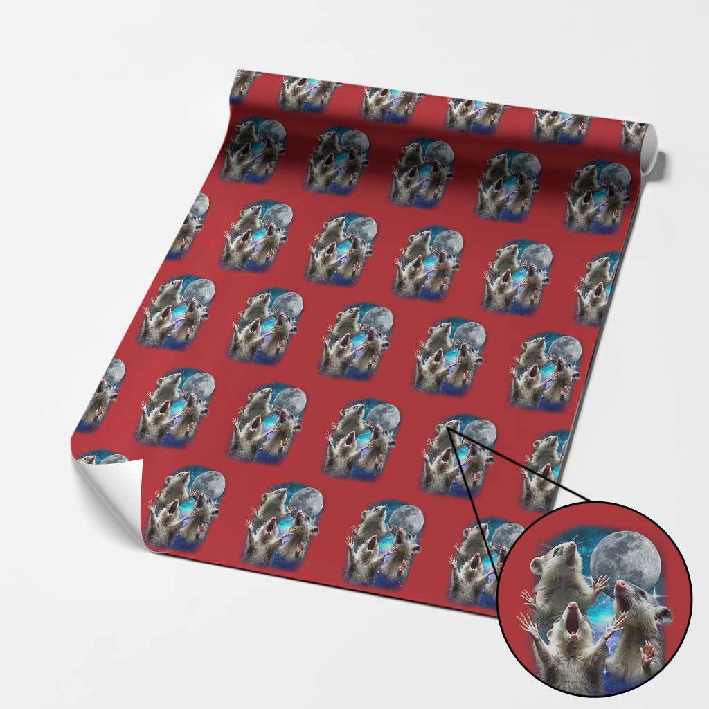 Funny Opossum Meme Wrapping Paper Roll Three Possum Screaming Under The Moon Weird Cursed Meme TS02 Red Print Your Wear