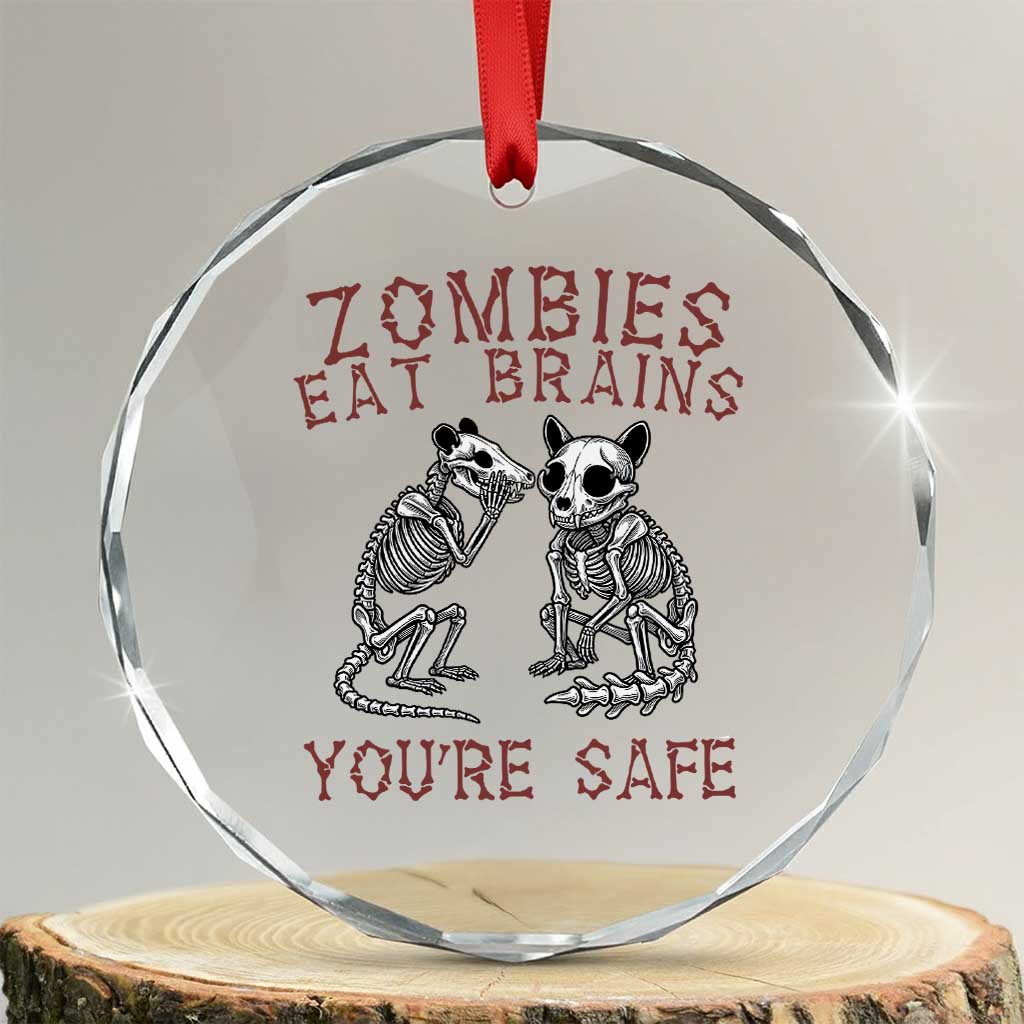 Funny Opossum Raccoon Skeleton Crystal Glass Ornament Zombies Eat Brains Dont Worry You Are Safe