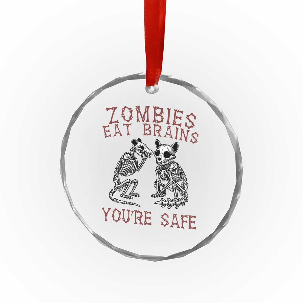 Funny Opossum Raccoon Skeleton Crystal Glass Ornament Zombies Eat Brains Dont Worry You Are Safe
