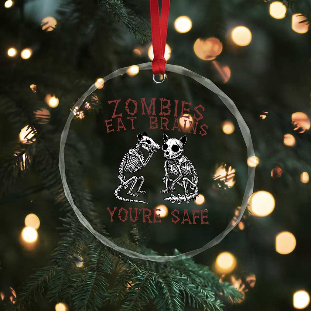 Funny Opossum Raccoon Skeleton Crystal Glass Ornament Zombies Eat Brains Dont Worry You Are Safe