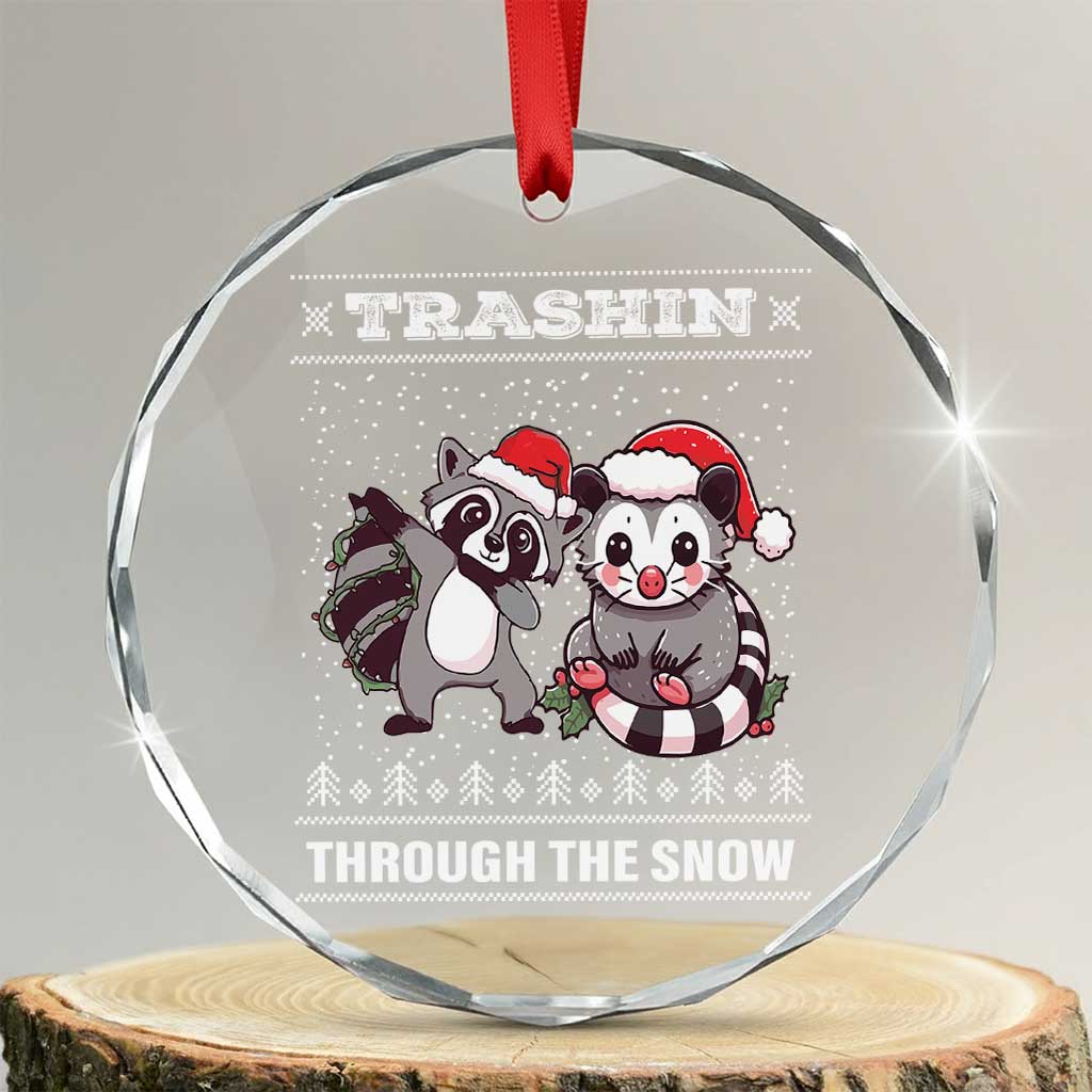 Funny Opossum Raccoon Xmas Crystal Glass Ornament Trashin Through The Snow Garbage Gang TS09 Transparent Glass 3'' Circle Print Your Wear