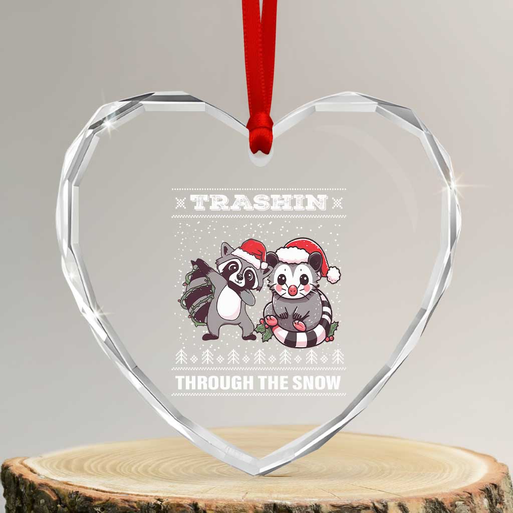 Funny Opossum Raccoon Xmas Heart Crystal Glass Ornament Trashin Through The Snow Garbage Gang TS09 Transparent Glass 3'' Heart Print Your Wear