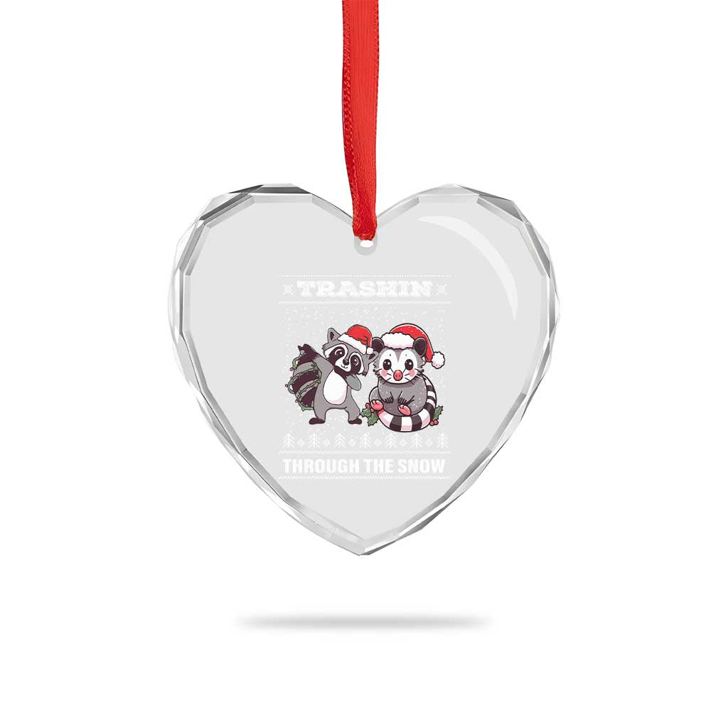 Funny Opossum Raccoon Xmas Heart Crystal Glass Ornament Trashin Through The Snow Garbage Gang TS09 Print Your Wear