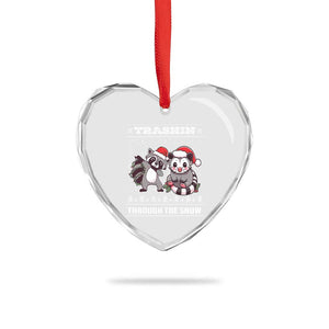 Funny Opossum Raccoon Xmas Heart Crystal Glass Ornament Trashin Through The Snow Garbage Gang TS09 Print Your Wear