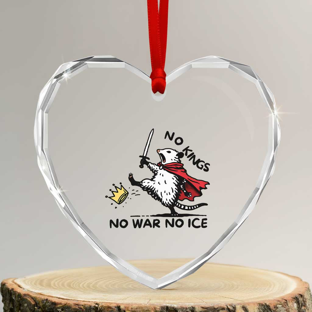 Funny Opossum Warrior Political Gift Heart Crystal Glass Ornament No Kings No Wars No Ice TS12 Transparent Glass 3'' Heart Print Your Wear