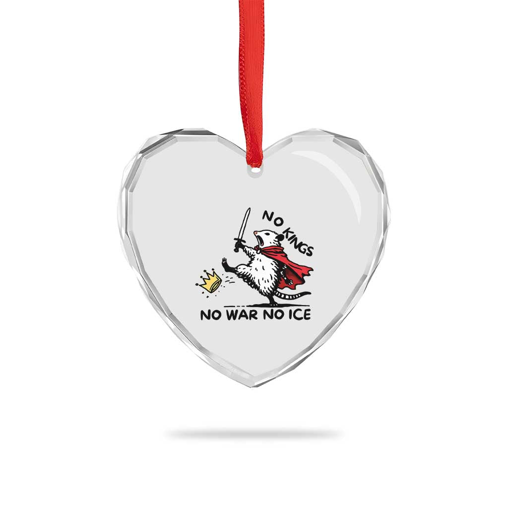 Funny Opossum Warrior Political Gift Heart Crystal Glass Ornament No Kings No Wars No Ice TS12 Print Your Wear