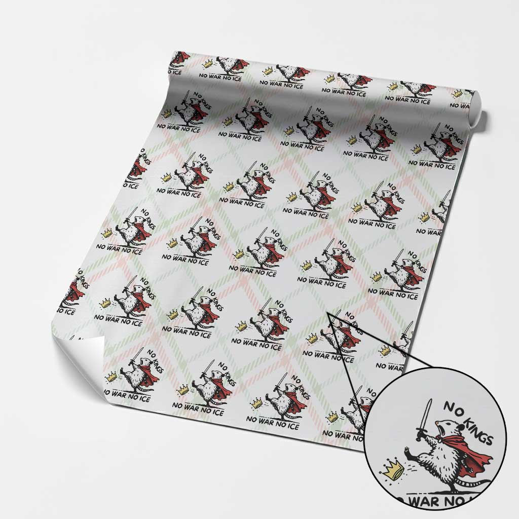 Funny Opossum Warrior Political Gift Wrapping Paper Roll No Kings No Wars No Ice TS12 Christmas Plaid Print Your Wear