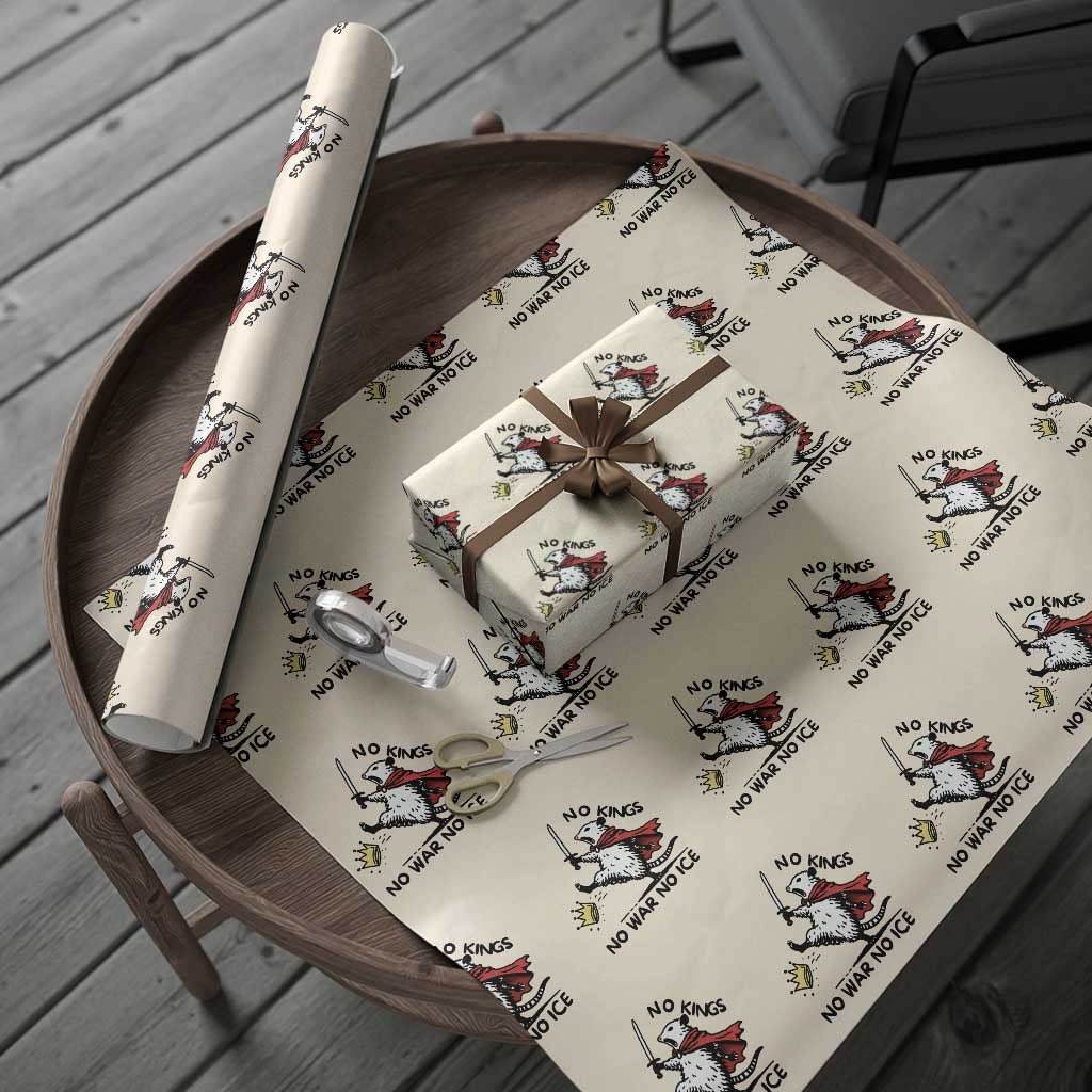 Funny Opossum Warrior Political Gift Wrapping Paper Roll No Kings No Wars No Ice TS12 Beige Print Your Wear