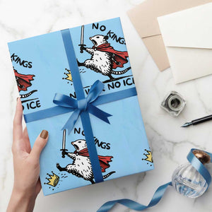 Funny Opossum Warrior Political Gift Wrapping Paper Roll No Kings No Wars No Ice TS12 Light Blue Print Your Wear