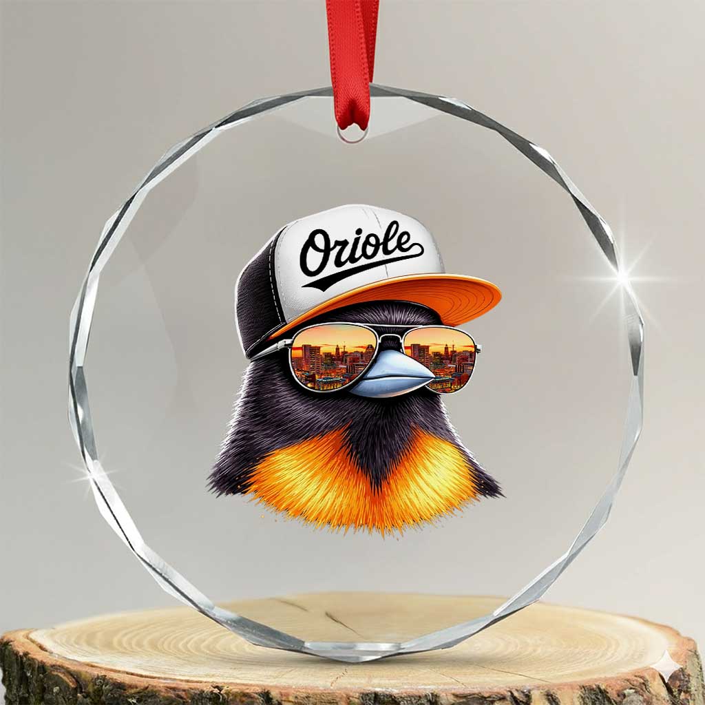 Funny Oriole Bird Wearing Baseball Cap Graphic Vintage Sport Crystal Glass Ornament TS11 Transparent Glass 3'' Circle Print Your Wear