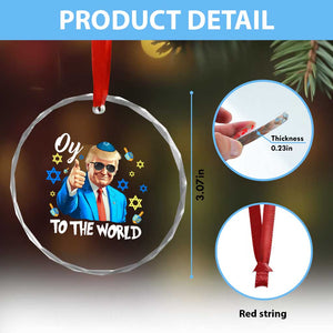 Funny Oy To The World Hanukkah Trump Crystal Glass Ornament Chanukah Jewish Trump David Stars TS11 Print Your Wear