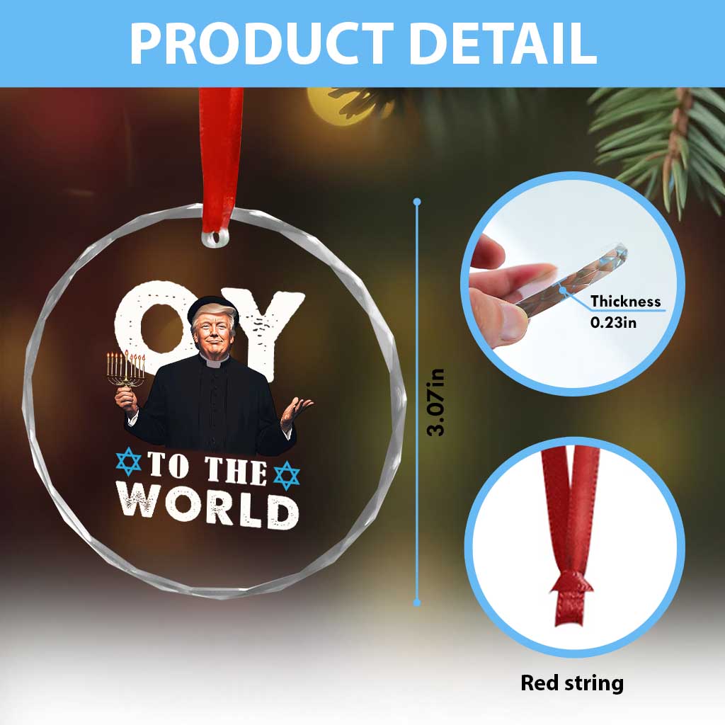 Funny Oy To The World Hanukkah Trump Crystal Glass Ornament Menorah David Stars Chanukah Jewish TS11 Print Your Wear