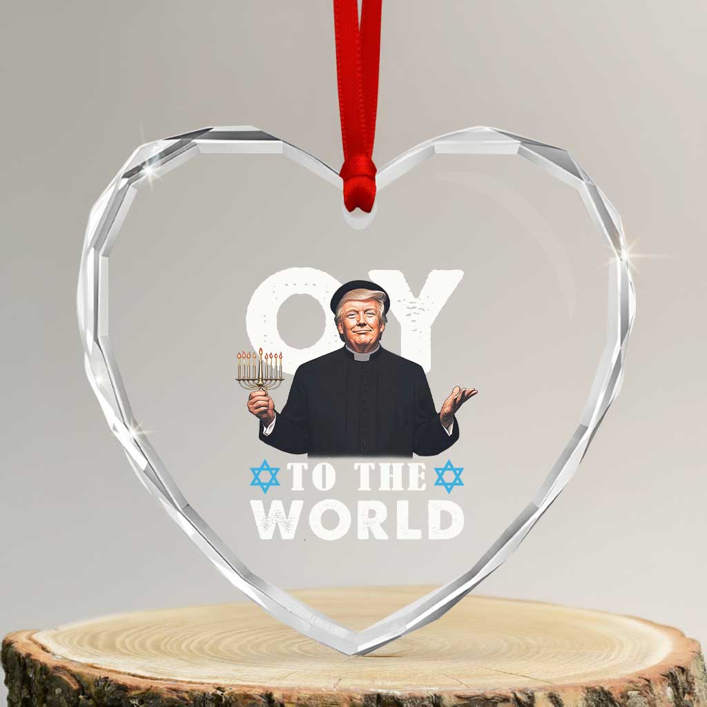 Funny Oy To The World Hanukkah Trump Heart Crystal Glass Ornament Menorah David Stars Chanukah Jewish TS11 Transparent Glass 3'' Heart Print Your Wear