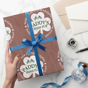 Funny Paddys Irish Pub Wrapping Paper Roll Worst Bar In Philadelphia St Patricks Day Beer Drinking TS11 Mocha Print Your Wear