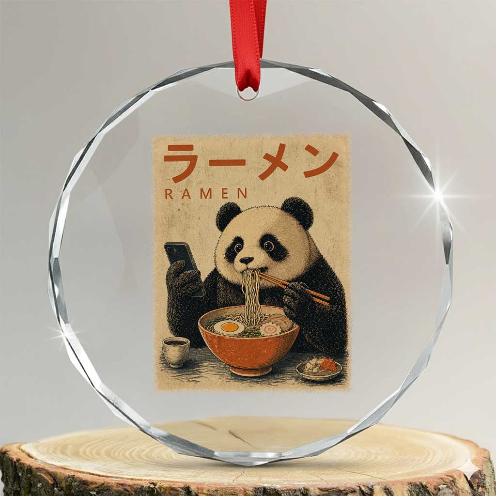 Funny Panda Eating Ramen Scrolling Phone Crystal Glass Ornament Japanese Art Aesthetic TS12 Transparent Glass 3'' Circle Print Your Wear