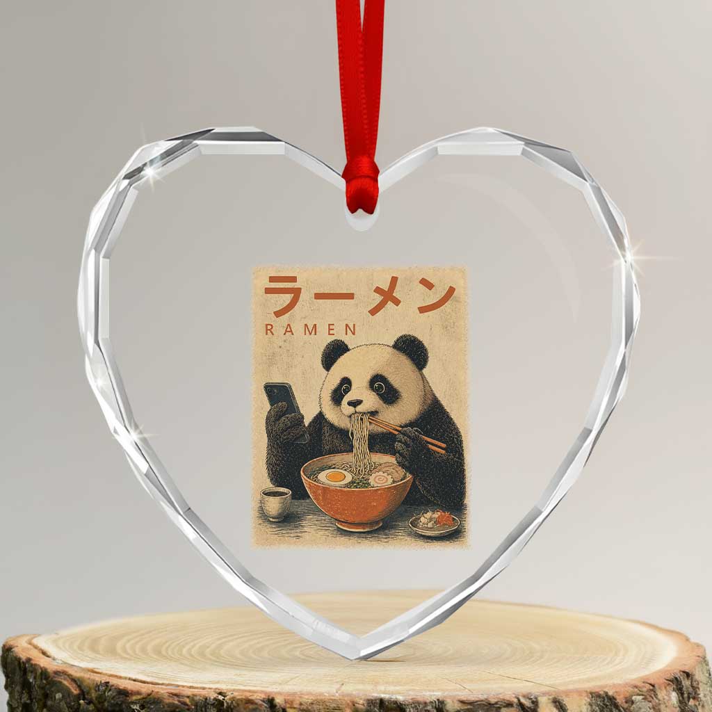 Funny Panda Eating Ramen Scrolling Phone Heart Crystal Glass Ornament Japanese Art Aesthetic TS12 Transparent Glass 3'' Heart Print Your Wear