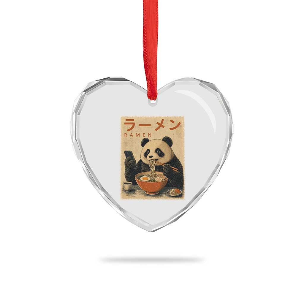 Funny Panda Eating Ramen Scrolling Phone Heart Crystal Glass Ornament Japanese Art Aesthetic TS12 Print Your Wear