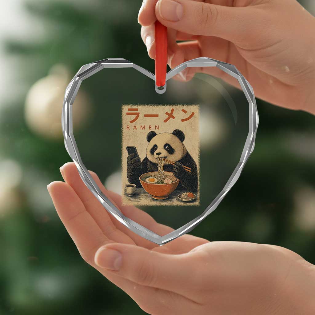 Funny Panda Eating Ramen Scrolling Phone Heart Crystal Glass Ornament Japanese Art Aesthetic TS12 Print Your Wear