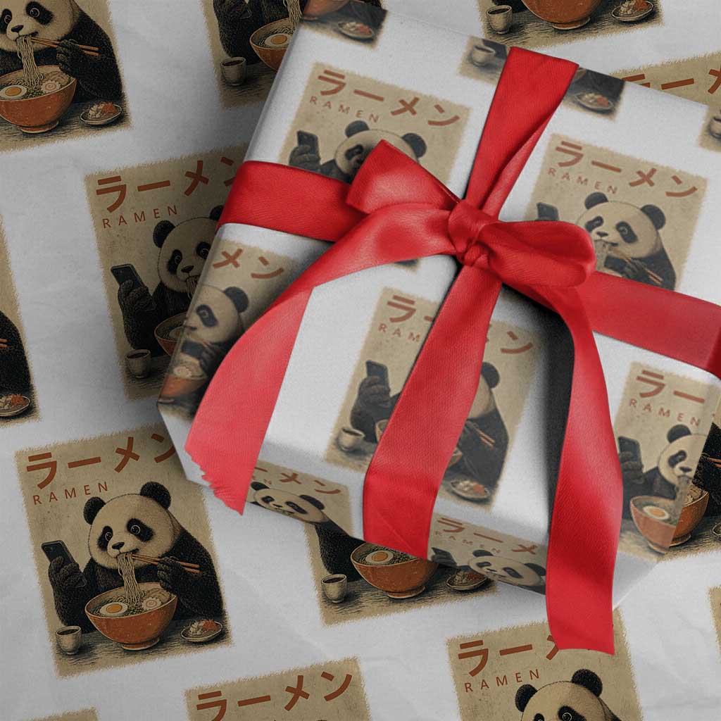 Funny Panda Eating Ramen Scrolling Phone Wrapping Paper Roll Japanese Art Aesthetic TS12 White Print Your Wear