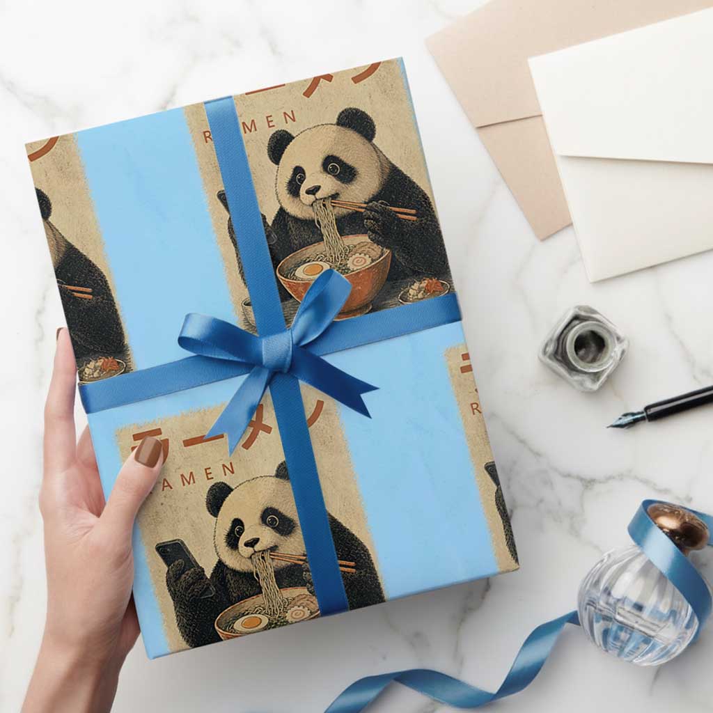 Funny Panda Eating Ramen Scrolling Phone Wrapping Paper Roll Japanese Art Aesthetic TS12 Light Blue Print Your Wear