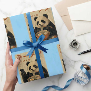 Funny Panda Eating Ramen Scrolling Phone Wrapping Paper Roll Japanese Art Aesthetic TS12 Light Blue Print Your Wear