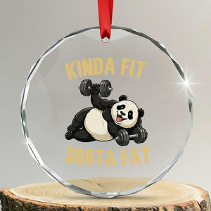 Funny Panda Weightlifting Workout Crystal Glass Ornament Kinda Fit Sorta Fat TS12 Transparent Glass 3'' Circle Print Your Wear