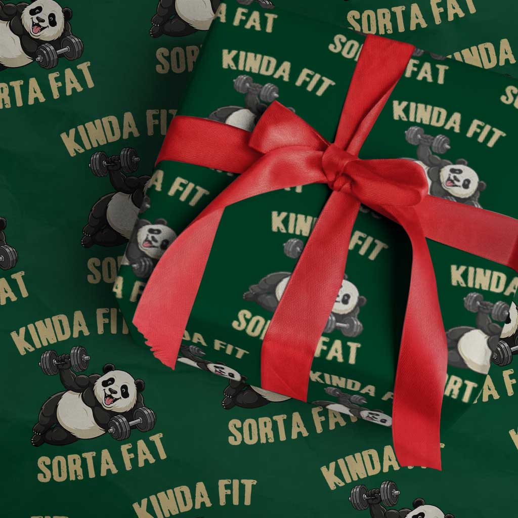 Funny Panda Weightlifting Workout Wrapping Paper Roll Kinda Fit Sorta Fat TS12 Green Print Your Wear