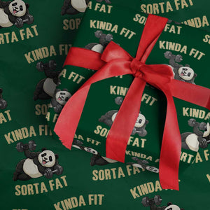 Funny Panda Weightlifting Workout Wrapping Paper Roll Kinda Fit Sorta Fat TS12 Green Print Your Wear