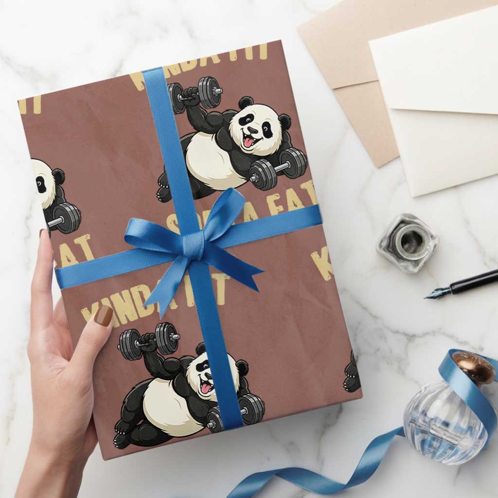 Funny Panda Weightlifting Workout Wrapping Paper Roll Kinda Fit Sorta Fat TS12 Mocha Print Your Wear