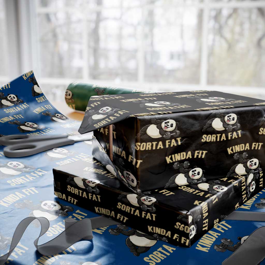 Funny Panda Weightlifting Workout Wrapping Paper Roll Kinda Fit Sorta Fat TS12 Black Print Your Wear