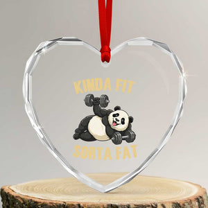 Funny Panda Weightlifting Workout Heart Crystal Glass Ornament Kinda Fit Sorta Fat TS12 Transparent Glass 3'' Heart Print Your Wear
