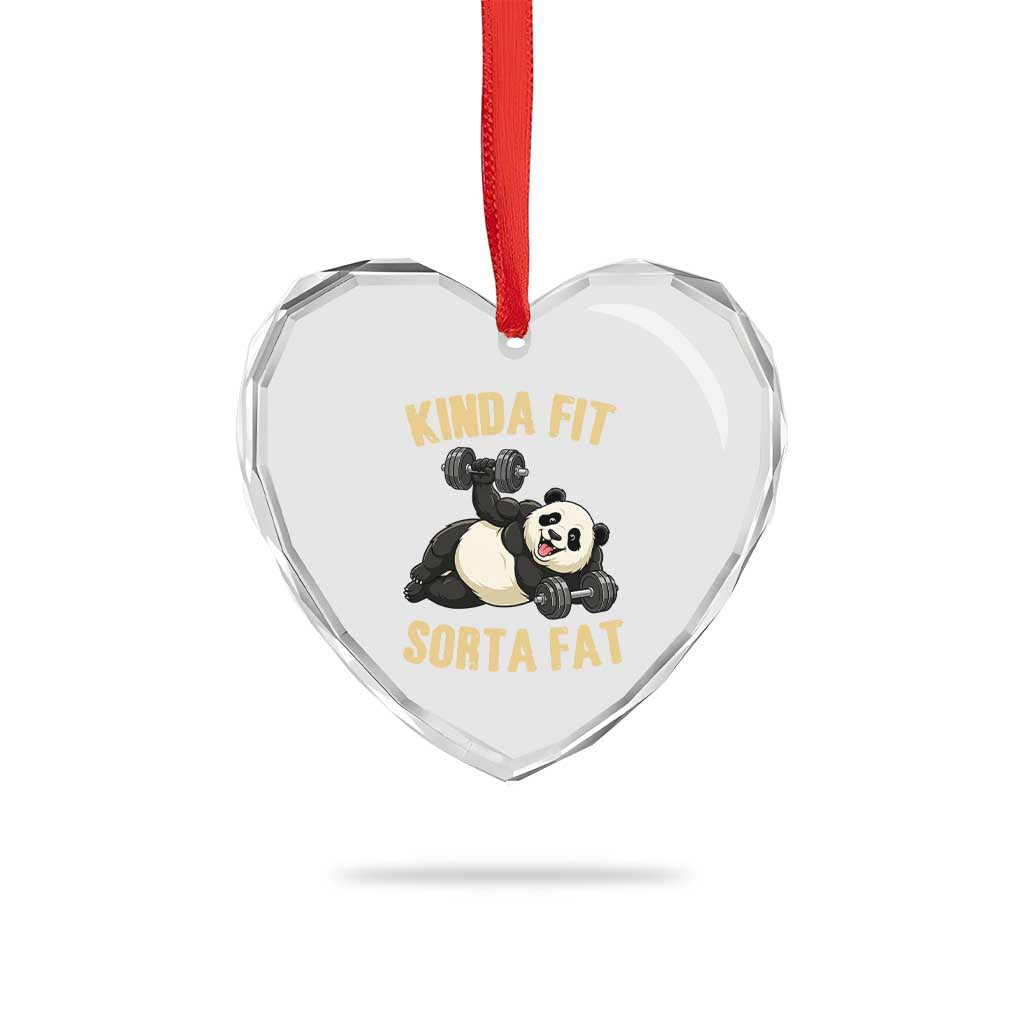 Funny Panda Weightlifting Workout Heart Crystal Glass Ornament Kinda Fit Sorta Fat TS12 Print Your Wear