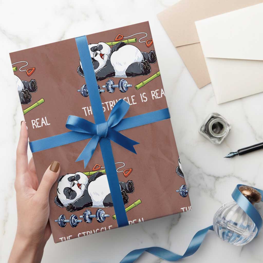 Funny Panda Workout Gift Wrapping Paper Roll The Struggle Is Real TS12 Mocha Print Your Wear