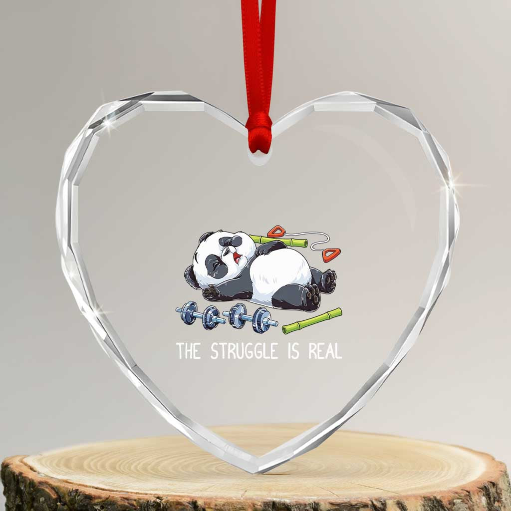 Funny Panda Workout Gift Heart Crystal Glass Ornament The Struggle Is Real TS12 Transparent Glass 3'' Heart Print Your Wear