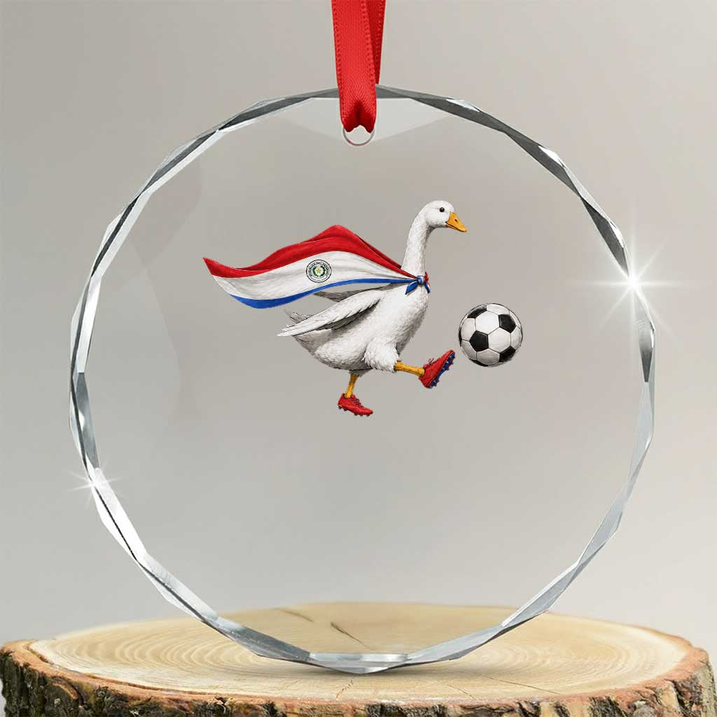 Funny Paraguay Soccer Crystal Glass Ornament Goose Wearing Paraguayan Flag Patriotic Football Fan Graphic TS10 Transparent Glass 3'' Circle Print Your Wear