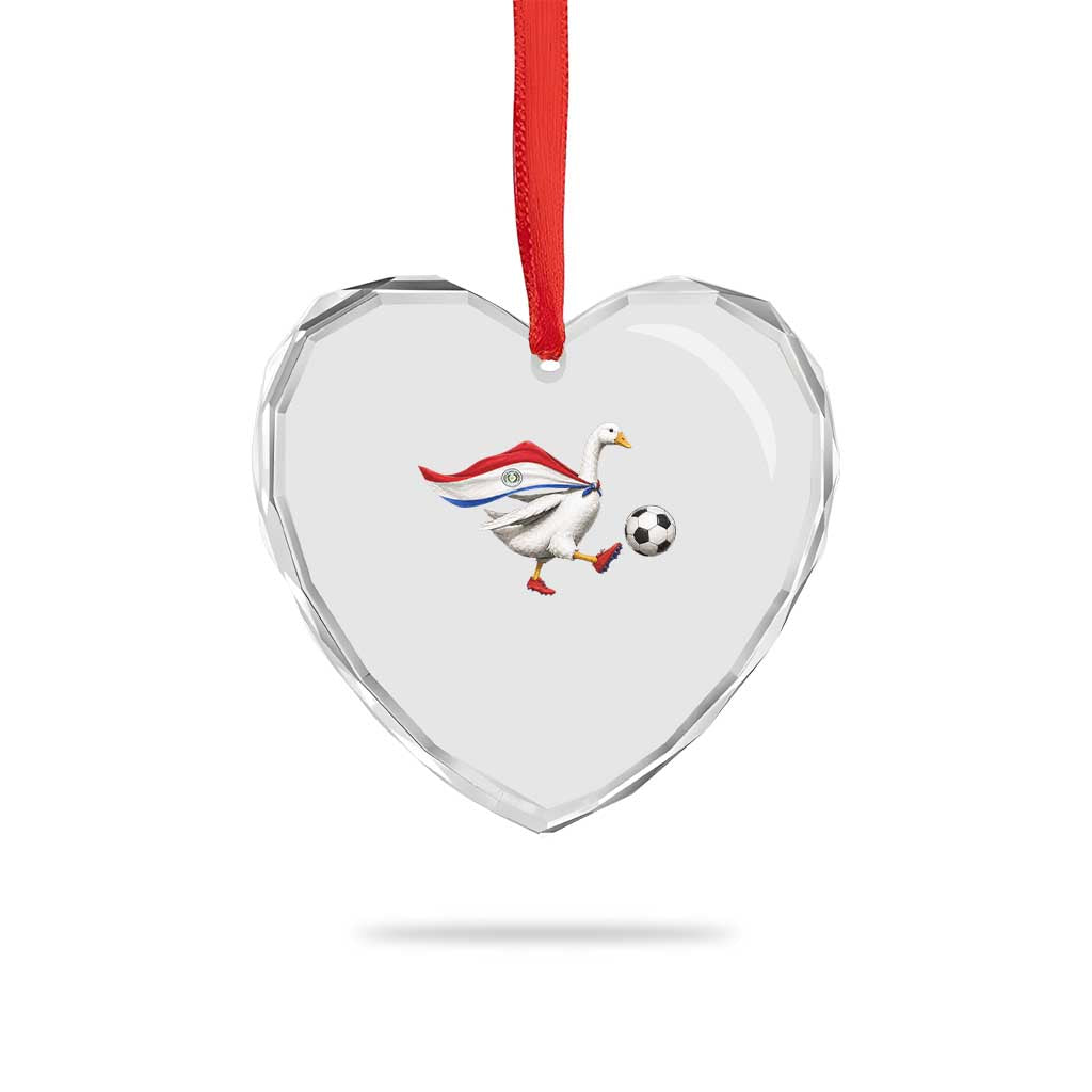 Funny Paraguay Soccer Heart Crystal Glass Ornament Goose Wearing Paraguayan Flag Patriotic Football Fan Graphic TS10 Print Your Wear