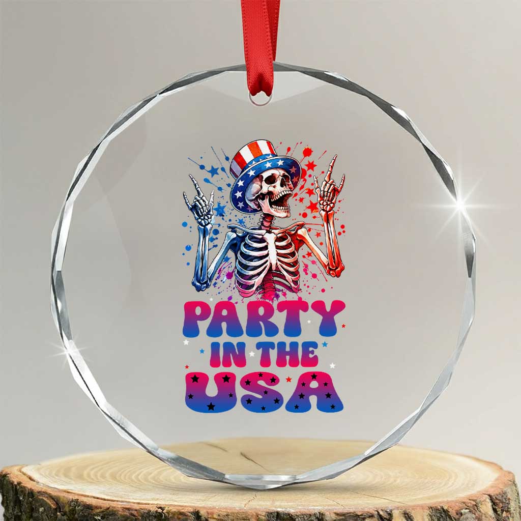 Funny Party In The USA Skeleton Rock Hand Crystal Glass Ornament 4th Of July Rocker Gift TS12 Transparent Glass 3'' Circle Print Your Wear