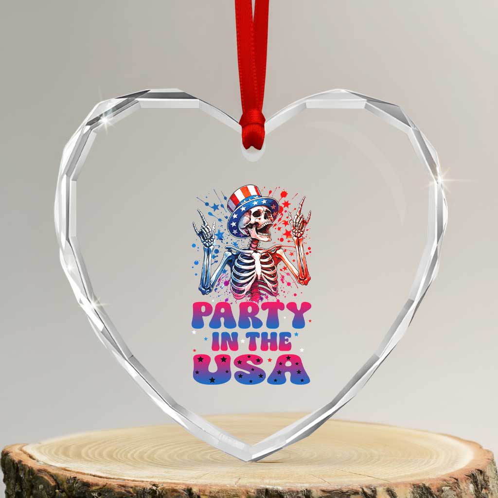 Funny Party In The USA Skeleton Rock Hand Heart Crystal Glass Ornament 4th Of July Rocker Gift TS12 Transparent Glass 3'' Heart Print Your Wear