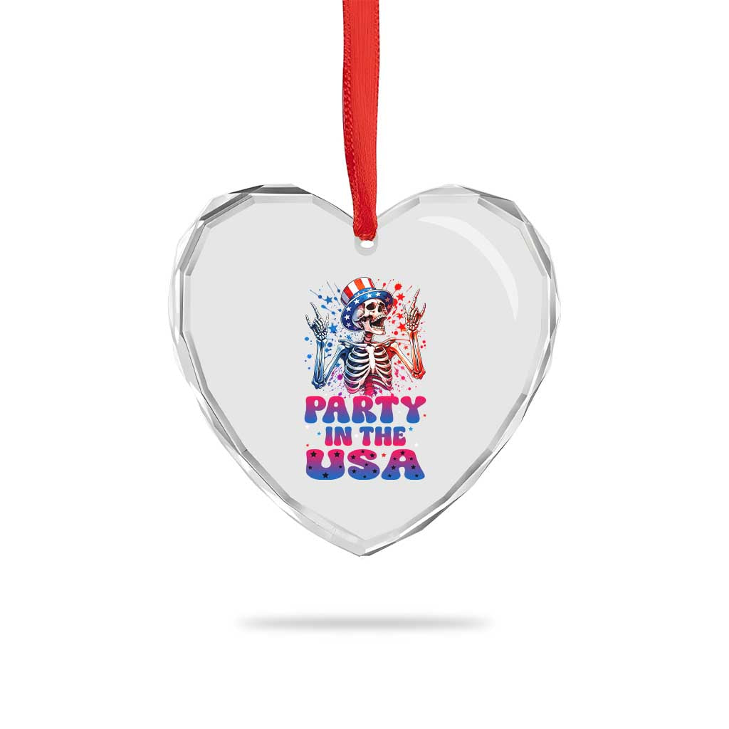 Funny Party In The USA Skeleton Rock Hand Heart Crystal Glass Ornament 4th Of July Rocker Gift TS12 Print Your Wear