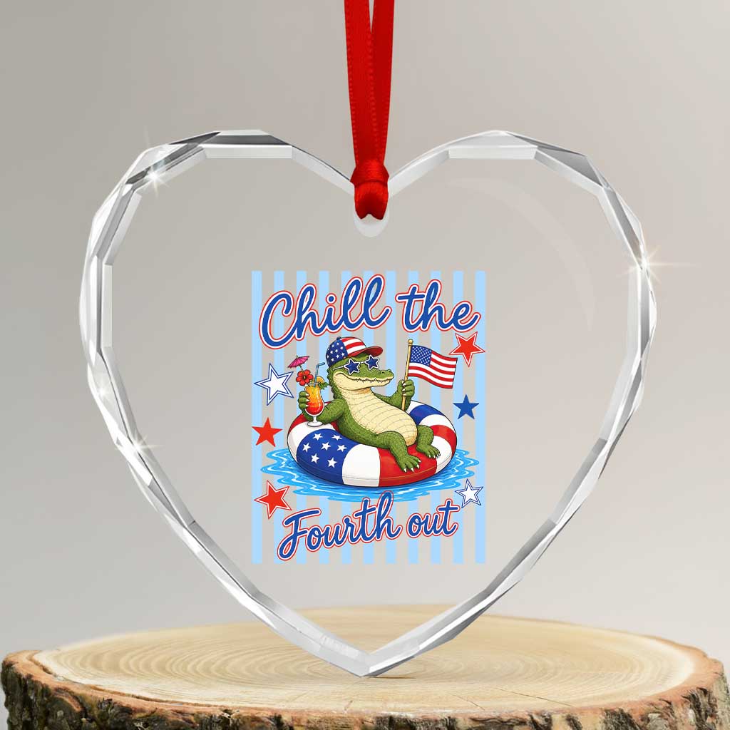 Funny Patriotic Alligator Heart Crystal Glass Ornament Chill The Fourth Out TS12 Transparent Glass 3'' Heart Print Your Wear