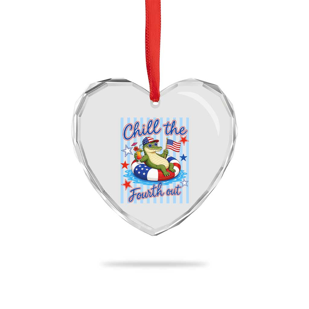 Funny Patriotic Alligator Heart Crystal Glass Ornament Chill The Fourth Out TS12 Print Your Wear