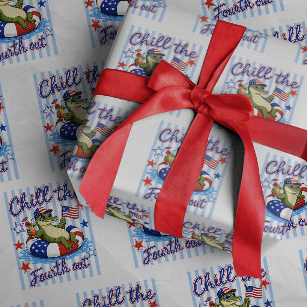 Funny Patriotic Alligator Wrapping Paper Roll Chill The Fourth Out TS12 White Print Your Wear