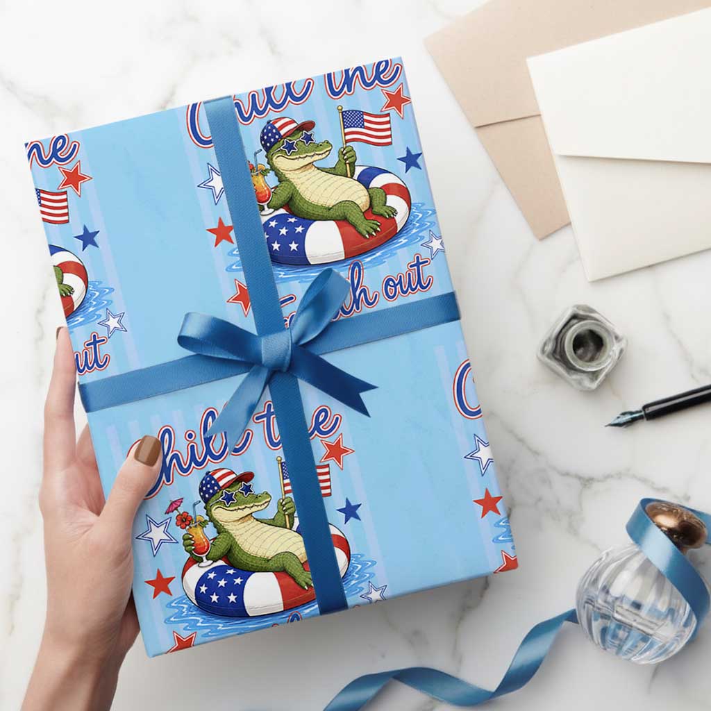 Funny Patriotic Alligator Wrapping Paper Roll Chill The Fourth Out TS12 Light Blue Print Your Wear