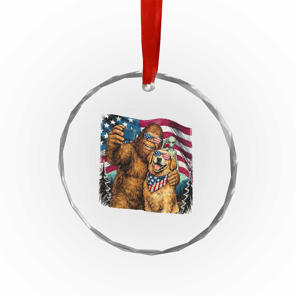 Funny Patriotic Bigfoot Golden Retriever Selfie Squad Crystal Glass Ornament TS12 Print Your Wear