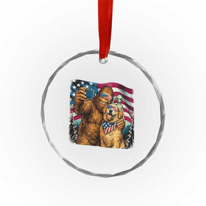 Funny Patriotic Bigfoot Golden Retriever Selfie Squad Crystal Glass Ornament TS12 Print Your Wear