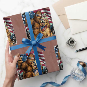 Funny Patriotic Bigfoot Golden Retriever Selfie Squad Wrapping Paper Roll TS12 Mocha Print Your Wear
